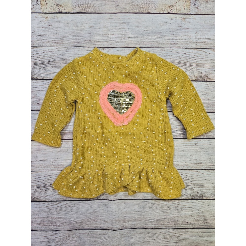 Little Lass Girl's Yellow Long Sleeve Tunic Top Sequin Heart‎ Size 3T